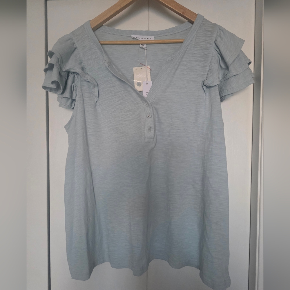 Elegant Sky Blue Ruffle Sleeve Blouse